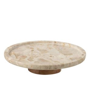 CAKE STAND ROUND MARBLE BEIGE/NATURAL