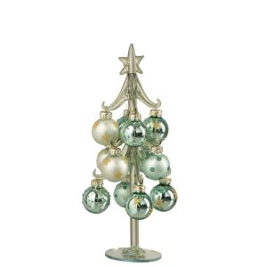 CHRISTMAS TREE + BALLS GLASS MINT GREEN/LIGHT BLUE SMALL