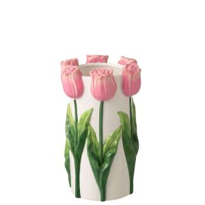 VASE TULIP CERAMIC WHITE/LIGHT PINK MEDIUM