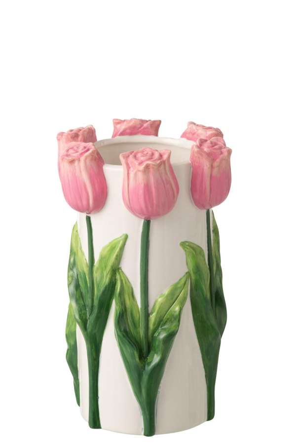 VASE TULIP CERAMIC WHITE/LIGHT PINK MEDIUM