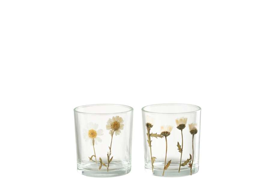 TEALIGHT FLOWER DAISY GLASS MIX ASSORTIMENT OF 2