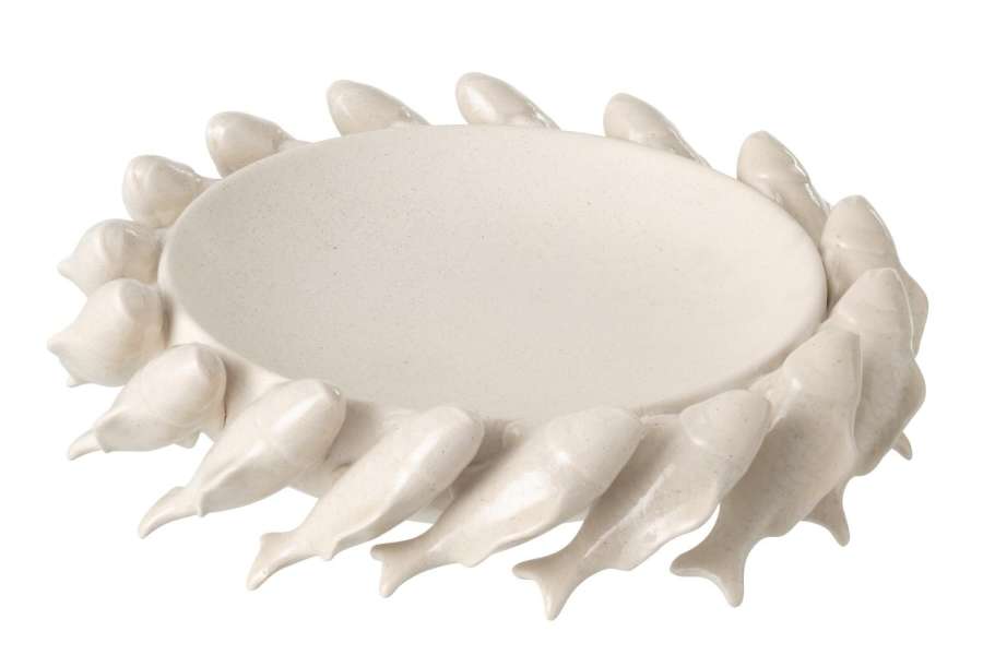 DECORATIVE BOWL FISH CERAMIC OFF-WHITE