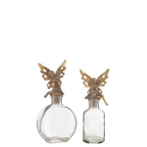 BOTTLES DECO FAIRY METAL/GLASS GOLD ASSORTMENT OF 2