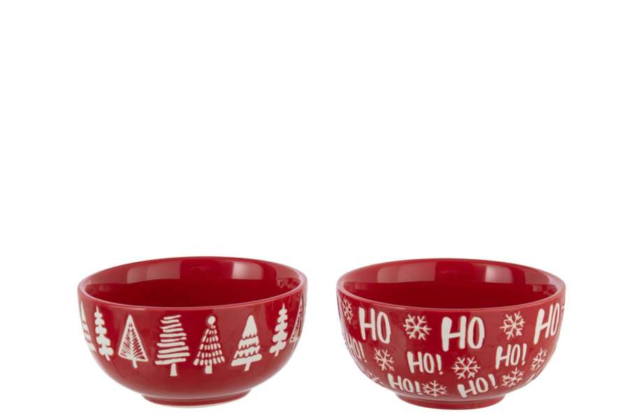 BOWL DOLOMITE CHRISTMAS RED/WHITE ASSORTMENT OF 2