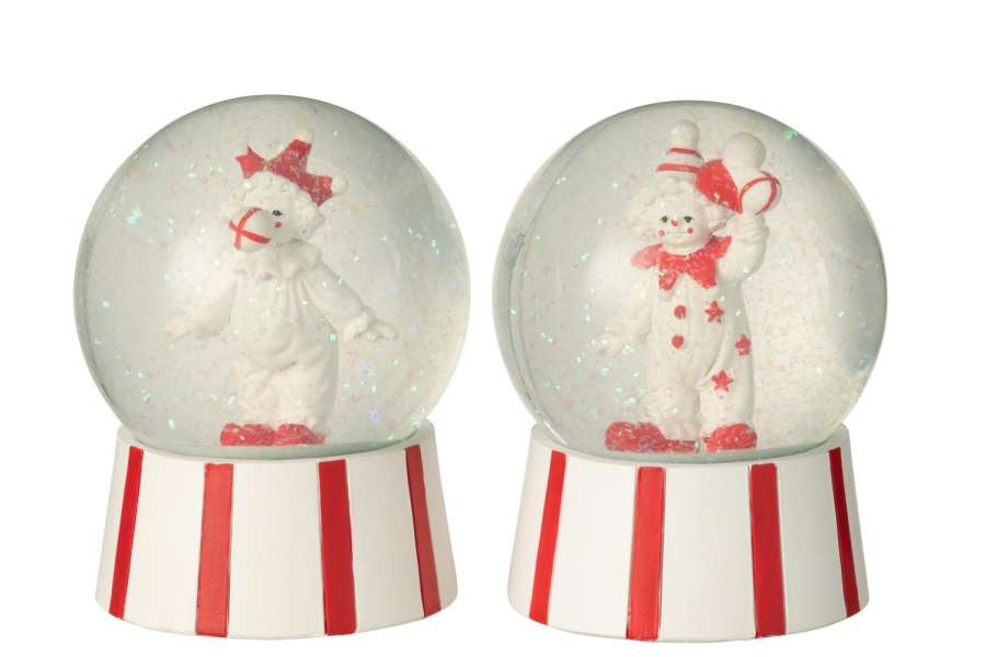WATER GLOBE CLOWN STONE RED/WHITE ASSORTMENT OF 2
