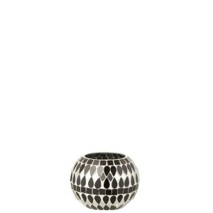 TEALIGHT HOLDER MOSAIC GLASS BLACK/SILVER COLORED SMALL
