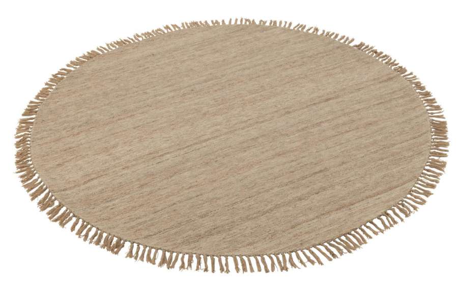 RUG ROUND+FRINGES SEMI-PLAIN WEAVING WOOL BEIGE LARGE