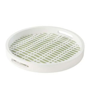 TRAY ROUND WITH HANDLES MANGO WOOD GREEN/WHITE