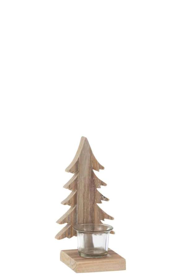 TEALIGHT HOLDER CHRISTMAS TREE WOOD BROWN