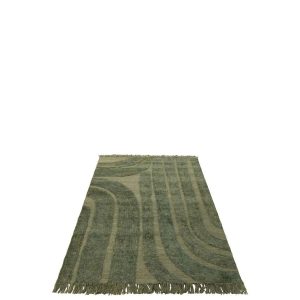 RUG ROUNDED LINES WOOL KHAKI GREEN