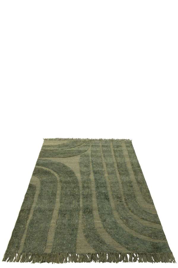 RUG ROUNDED LINES WOOL KHAKI GREEN