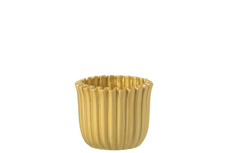 FLOWERPOT RIBBED CEMENT GOLD COLORED MEDIUM