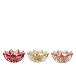 TEALIGHT HOLDER FLOWER WARM GLASS MIX ASSORTMENT OF 3