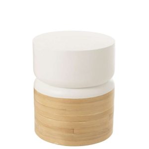 SIDE TABLE ROUND BAMBOO WHITE/NATURAL