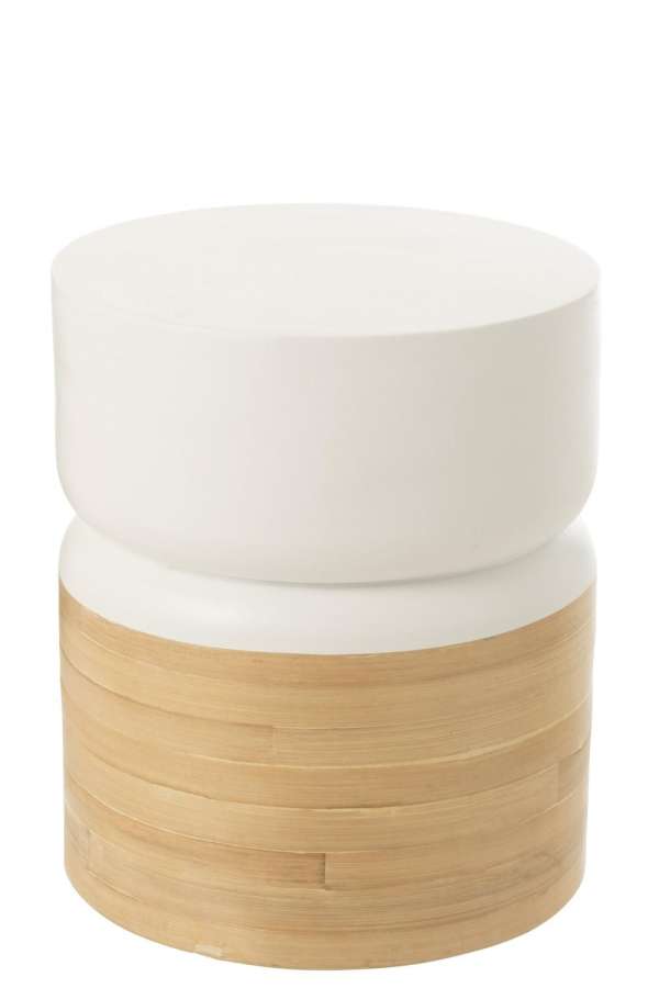 SIDE TABLE ROUND BAMBOO WHITE/NATURAL