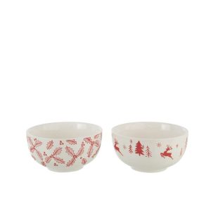 BOWL DOLOMITE WHITE/CHRISTMAS RED ASSORTMENT OF 2