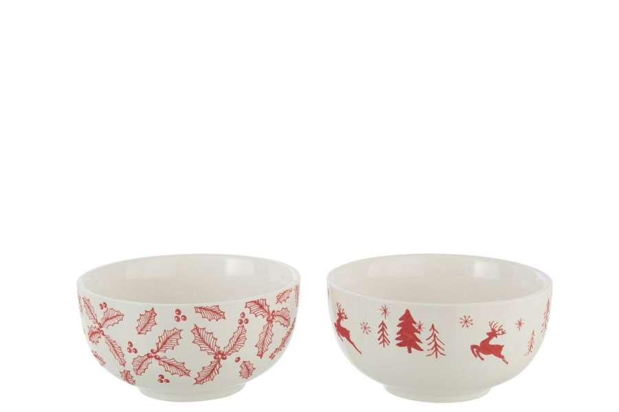 BOWL DOLOMITE WHITE/CHRISTMAS RED ASSORTMENT OF 2