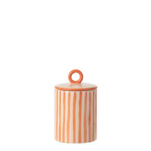 JAR DECORATIVE STRIPED CERAMIC OFF-WHITE/ORANGE