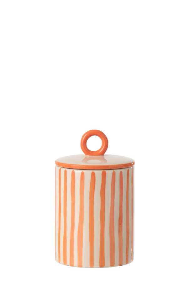 JAR DECORATIVE STRIPED CERAMIC OFF-WHITE/ORANGE