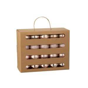 BOX OF 40 CHRISTMAS BAUBLE PLASTIC LIGHT PINK