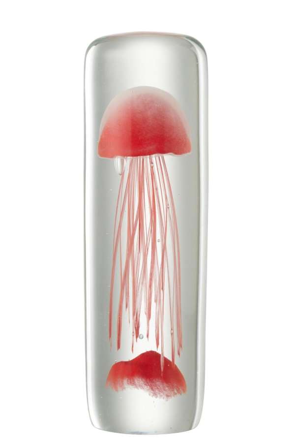 PAPERWEIGHT JELLYFISH CYLINDER GLASS RED