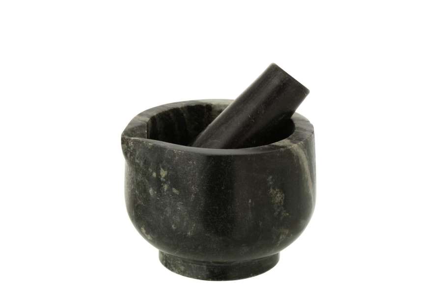 MORTAR  +  PESTLE MARBLE BLACK/LIGHT GREY