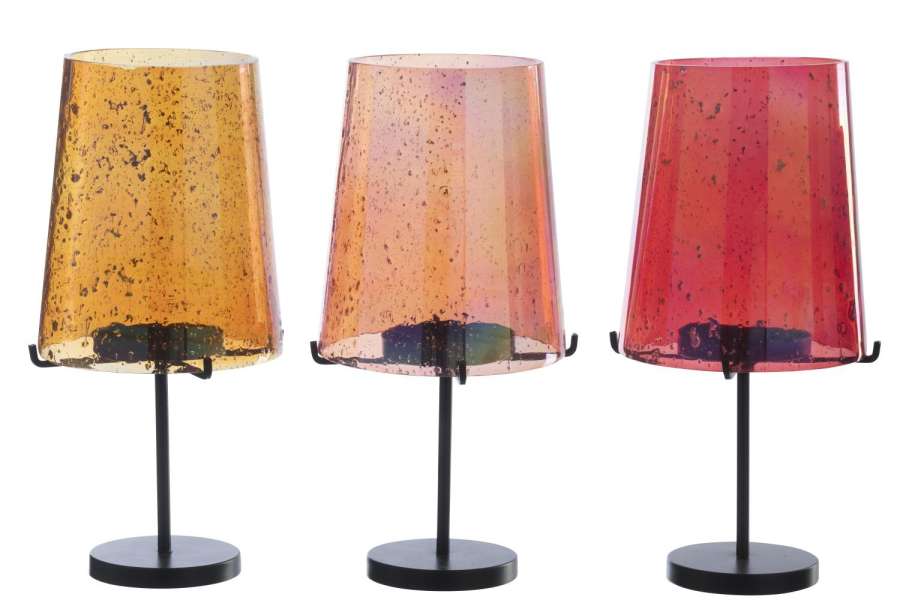 TEALIGHT HOLDER GLASS ORANGE/RED ASSORTMENT OF 3