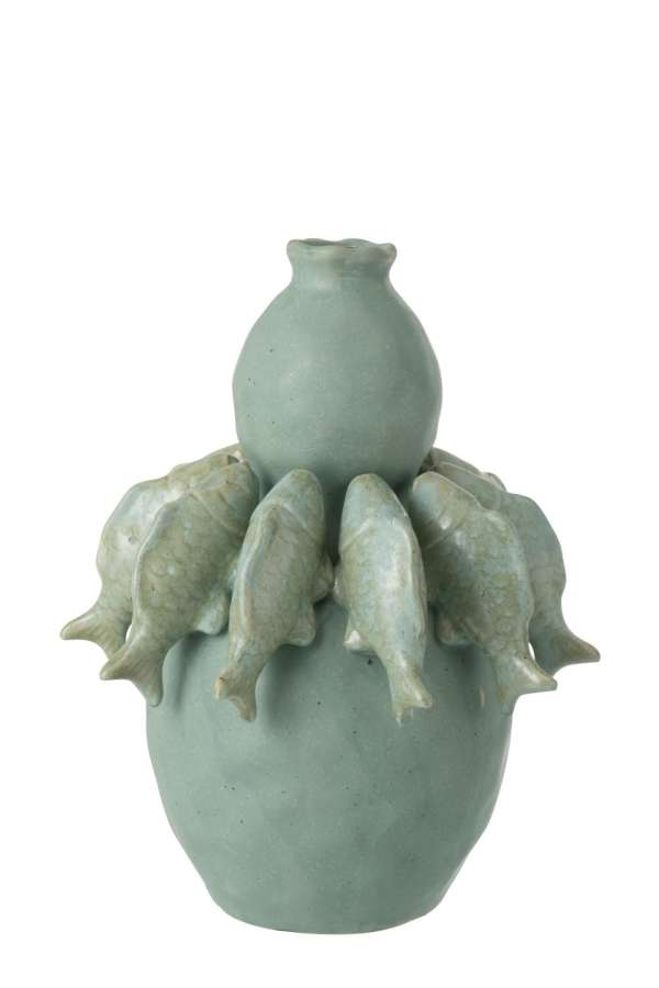 VASE FISH CERAMIC GREEN SMALL