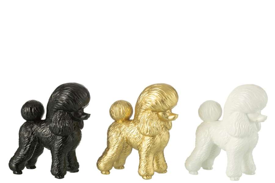 POODLE RESIN GOLD/BLACK/WHITE ASSORTMENT OF 3