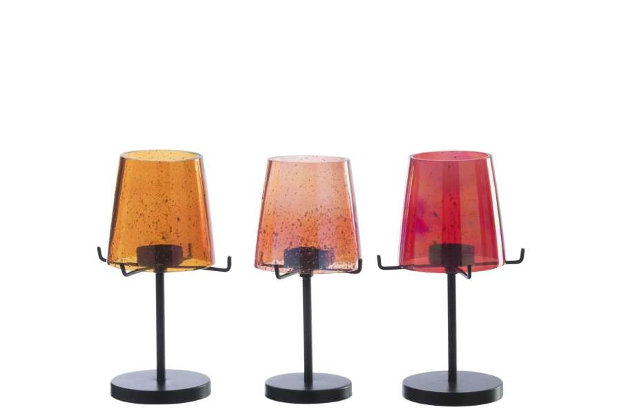 TEALIGHT HOLDER GLASS ORANGE/RED ASSORTMENT OF 3