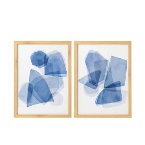 FRAMED PICTURE GEOMETRIC MDF BLUE/WHITE ASSORTMENT OF 2
