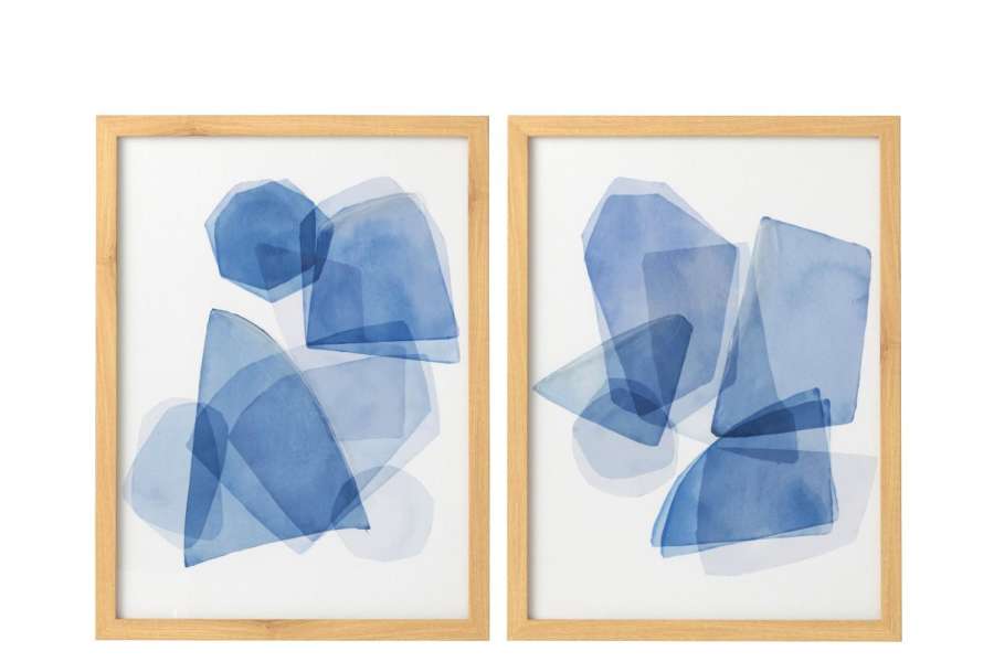 FRAMED PICTURE GEOMETRIC MDF BLUE/WHITE ASSORTMENT OF 2