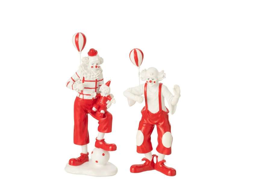 CLOWN BALLOON + DOLL STONE RED/WHITE ASSORTMENT OF 2