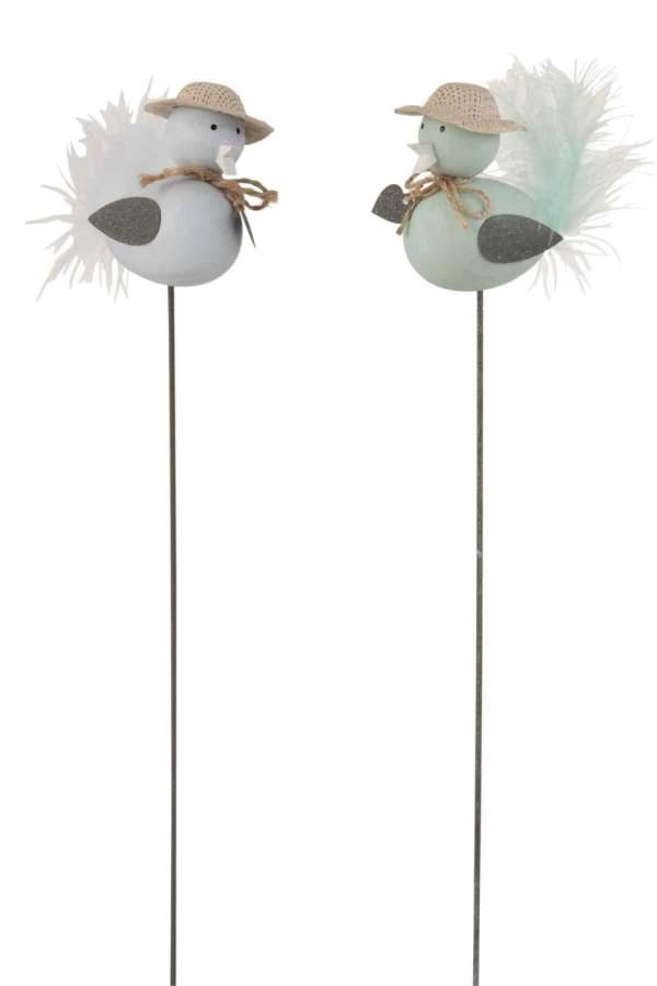 BIRD ON STICK WOOD/METAL BLUE/AZURE ASSORTMENT OF 2