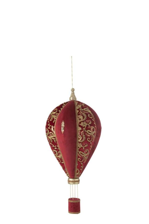 HOT AIR BALLOON HANGING POLYFOAM/TEXTILE RED/GOLD MEDIUM