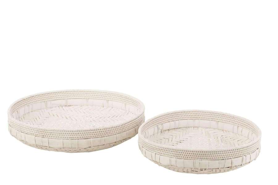 SET OF 2 DISHES ROUND RATTAN WHITE