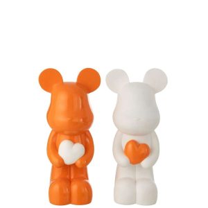 BEAR HEART POLYRESIN WHITE/DARK ORANGE LARGE ASSORTMENT OF 2