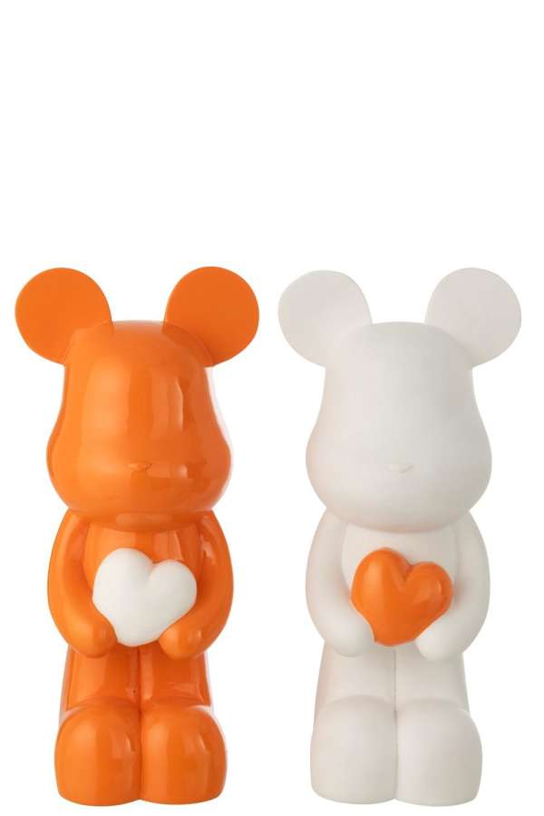 BEAR HEART POLYRESIN WHITE/DARK ORANGE LARGE ASSORTMENT OF 2
