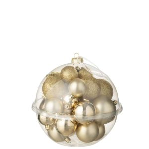 BOX OF 24 CHRISTMAS BAUBLE PLASTIC GOLD COLORED