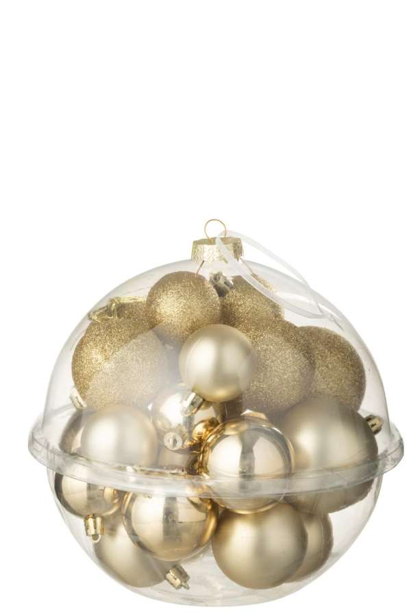 BOX OF 24 CHRISTMAS BAUBLE PLASTIC GOLD COLORED