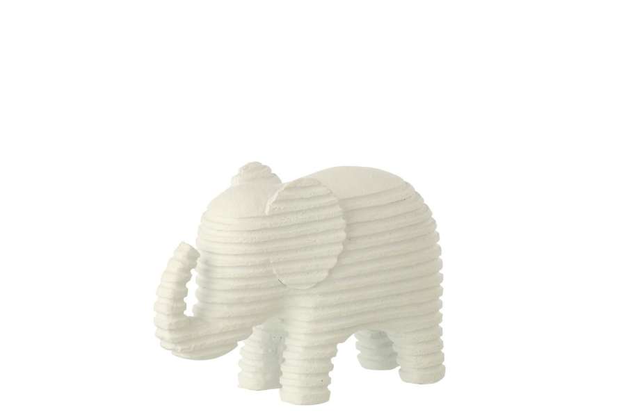 ELEPHANT STRIPED POLYRESIN WHITE SMALL