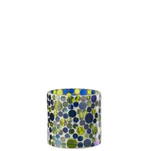 CANDLE HOLDER GLASS BLUE/GREEN MEDIUM