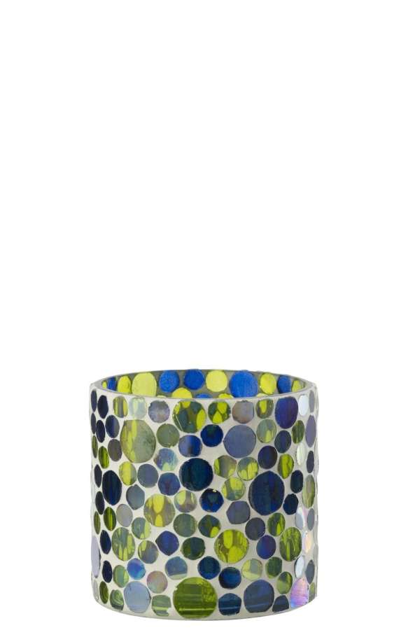 CANDLE HOLDER GLASS BLUE/GREEN MEDIUM
