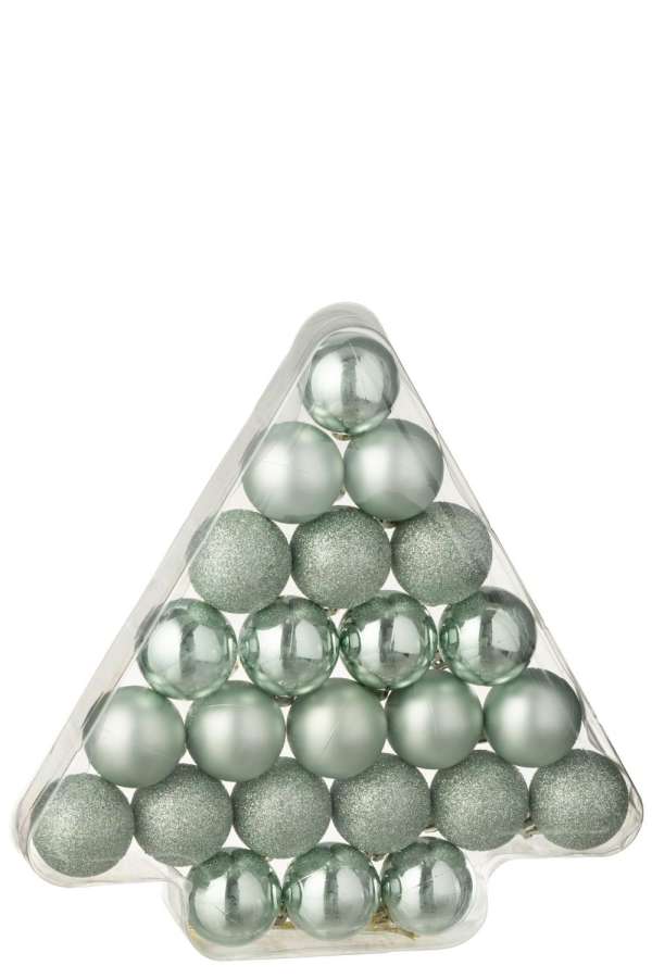 BOX OF 24 CHRISTMAS BAUBLE PLASTIC MINT GREEN