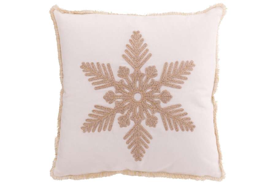 CUSHION SNOWFLAKE COTTON WHITE/BEIGE