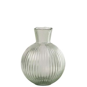 VASE BALL RIBBED GLASS GREY-GREEN SMALL