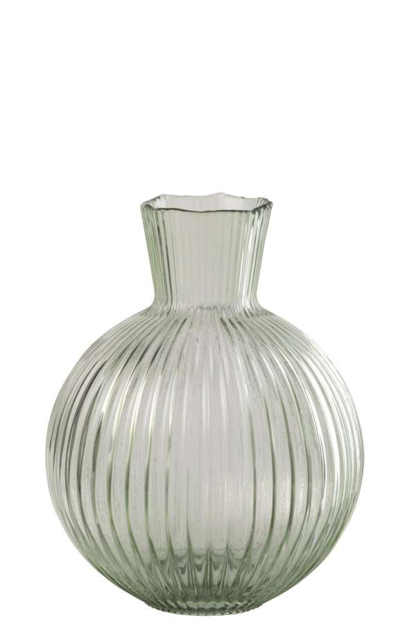 VASE BALL RIBBED GLASS GREY-GREEN SMALL