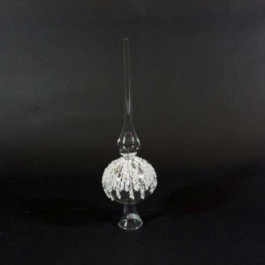 Juletre spir i glass - med klare og hvite perler -30cm