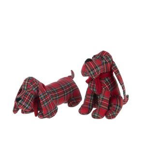 DOORSTOP DOG CHECKERED POLYESTER CHRISTMAS RED/DARK GREEN ASSORTMENT OF 2