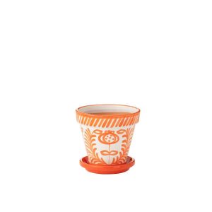 FLOWERPOT+PLATE GRANADA HANDMADE/HANDPAINTED CERAMIC ORANGE/WHITE MEDIUM